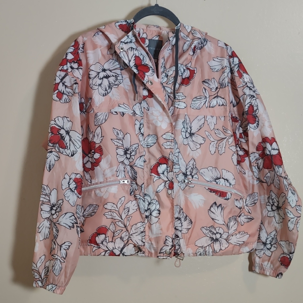 Primark Floral Women's Windbreaker- Pink, Red And White Size L